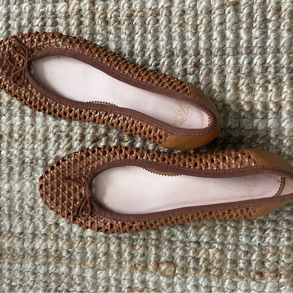 JCrew (size 6.5) Woven Leather Ballet Flats - Chestnut Brown